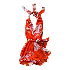 CALS orange floral romper with open tie back and waist string - size M